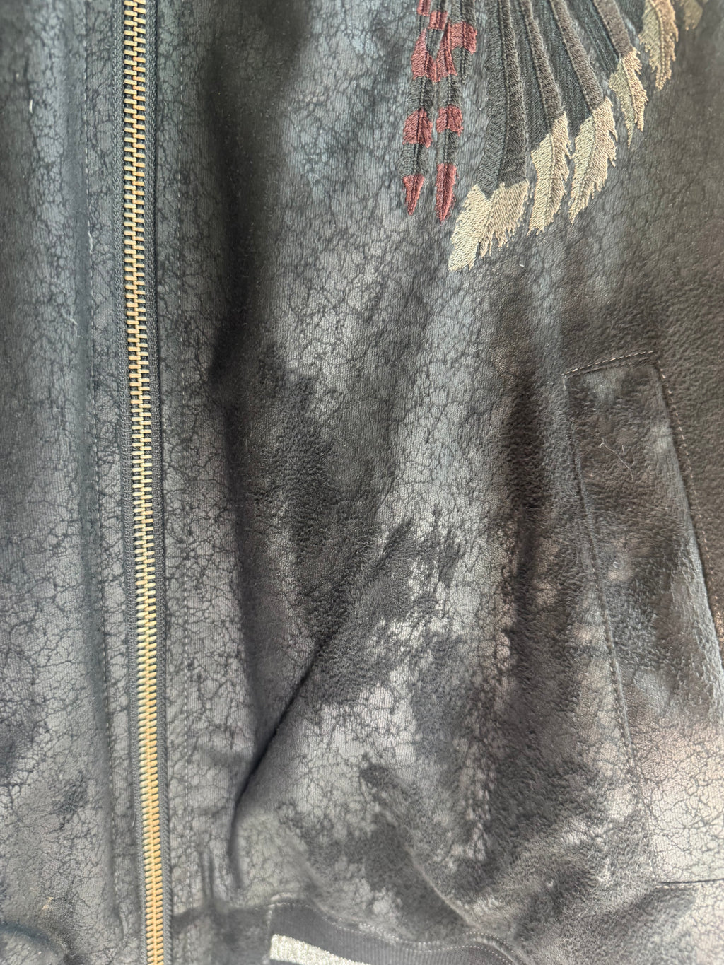 Obelisk Suede Leather Light Jacket with Skull Headdress Embroidery